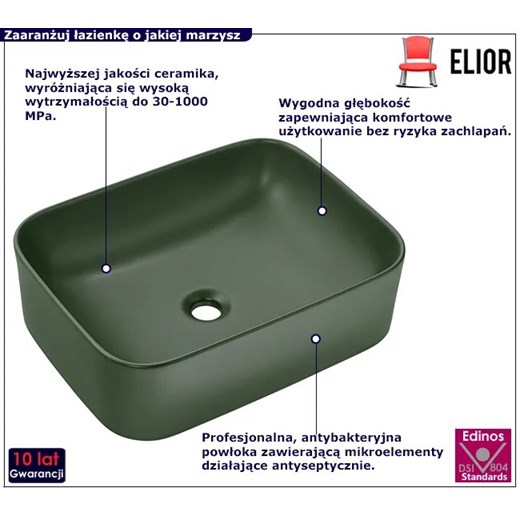 Zielona prostokątna ceramiczna umywalka na blat - Zelfio 50 cm Elior One Size Edinos.pl