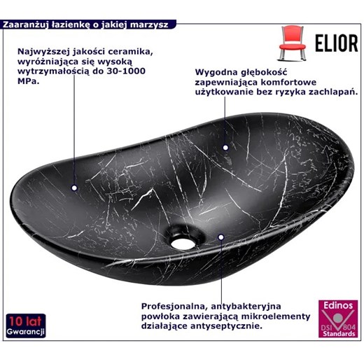 Czarna marmurkowa ceramiczna umywalka wolnostojąca - Serfes Elior One Size Edinos.pl