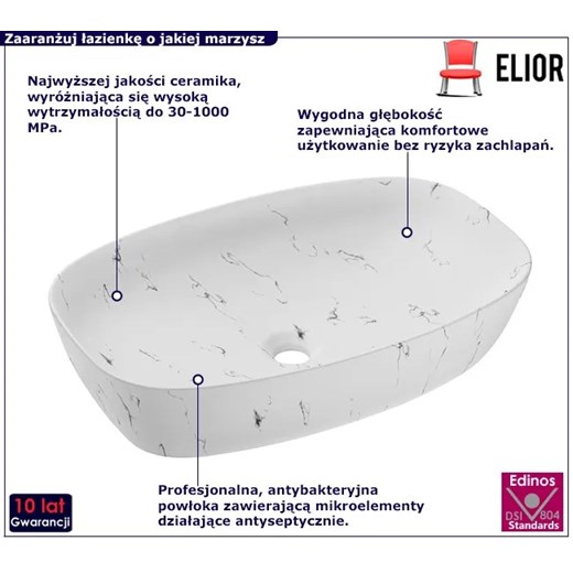 Biała prostokątna marmurkowa umywalka nablatowa - Roca Elior One Size Edinos.pl