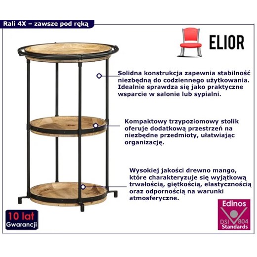 Loftowy stolik pomocniczy z litego drewna - Rali 4X Elior One Size Edinos.pl