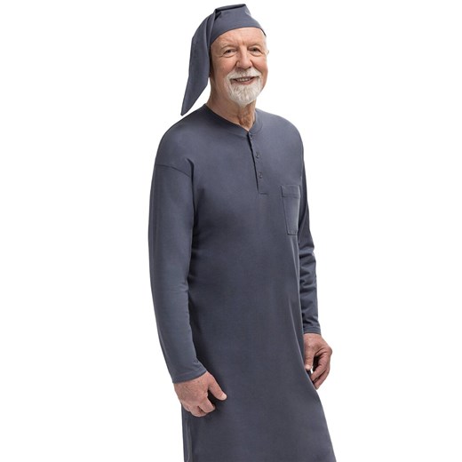 Bawełniana koszula nocna męska i szlafmyca Mikołaj III 500 04, Kolor grafitowy, Rozmiar L, MARTEL ze sklepu Intymna w kategorii Piżamy męskie - zdjęcie 177795685