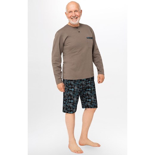 Bawełniana piżama męska Darek V 413 02, Kolor brązowy-wzór, Rozmiar L, MARTEL ze sklepu Intymna w kategorii Piżamy męskie - zdjęcie 177795705