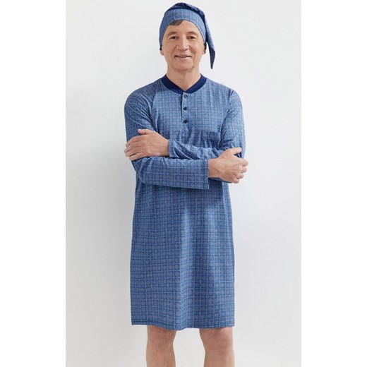 Bawełniana koszula nocna męska i szlafmyca Mikołaj III 500 07, Kolor niebieski, Rozmiar 2XL, MARTEL ze sklepu Intymna w kategorii Piżamy męskie - zdjęcie 177795737