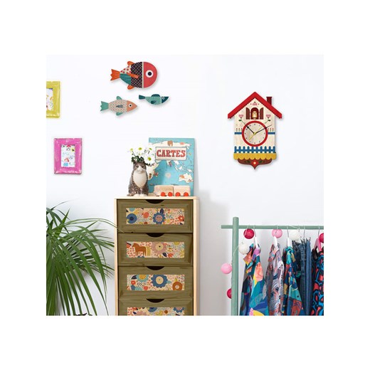 Folkifreckles Kolorowy zegar ścienny "Cuckoo" - 40 x 40 cm Folkifreckles onesize wyprzedaż Limango Polska