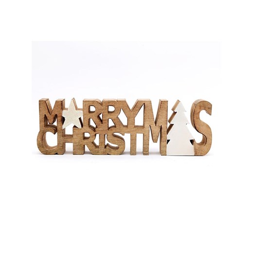 SiL Interiors Dekoracja &quot;Merry Christmas&quot; w kolorze jasnobrązowo-białym - 41 x 12,5 x 3,5 cm ze sklepu Limango Polska w kategorii Dekoracje - zdjęcie 177799985