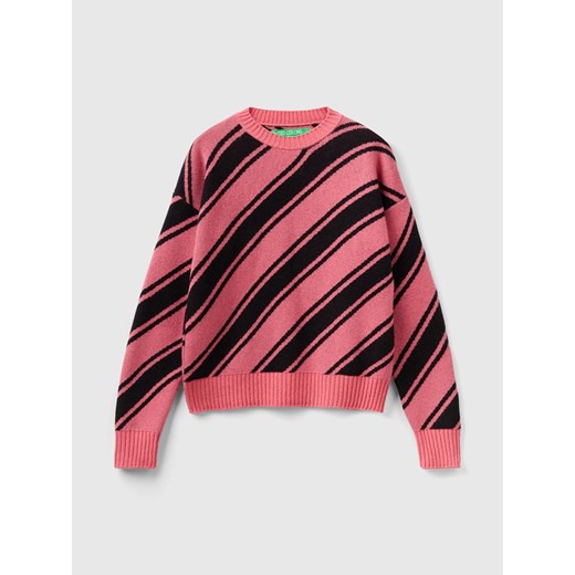 Benetton Wełniany sweter w kolorze różowo-czarnym XS wyprzedaż Limango Polska