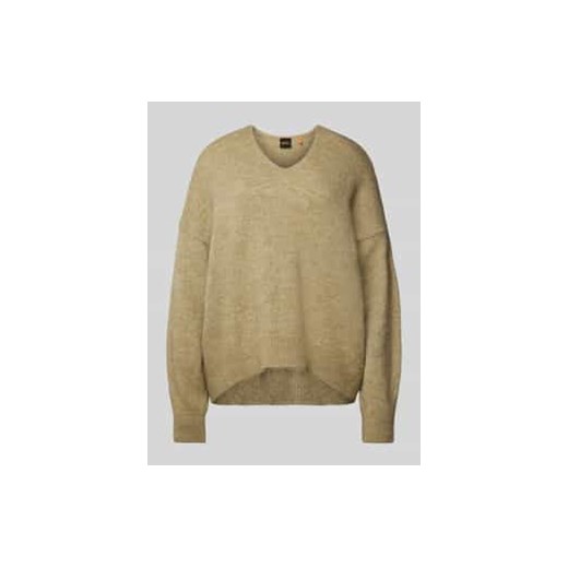 Sweter z dzianiny z dodatkiem wełny z alpaki z dekoltem w serek model ‘FONDYS’ ze sklepu Peek&Cloppenburg  w kategorii Swetry damskie - zdjęcie 177806785