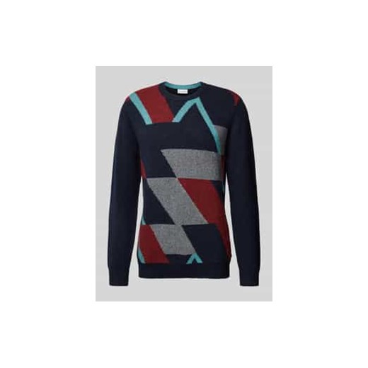 Sweter o kroju regular fit z dzianiny z dodatkiem wełny z wielokolorowym,geometrycznym wzorem ze sklepu Peek&Cloppenburg  w kategorii Swetry męskie - zdjęcie 177816047