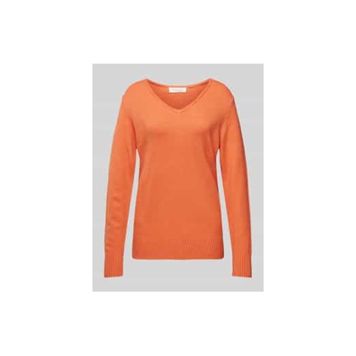 Sweter z dzianiny z zaokrąglonym dekoltem w serek ze sklepu Peek&Cloppenburg  w kategorii Swetry damskie - zdjęcie 177819119