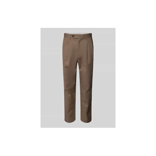 Spodnie o kroju regular tapered fit z zakładkami w pasie i szlufkami na pasek ze sklepu Peek&Cloppenburg  w kategorii Spodnie męskie - zdjęcie 177824507