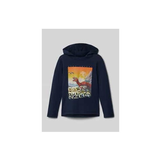 Bluzka o kroju regular fit z czystej bawełny z długim rękawem,nadrukiem świecącym w ciemności i kapturem ze sklepu Peek&Cloppenburg  w kategorii T-shirty chłopięce - zdjęcie 177834418
