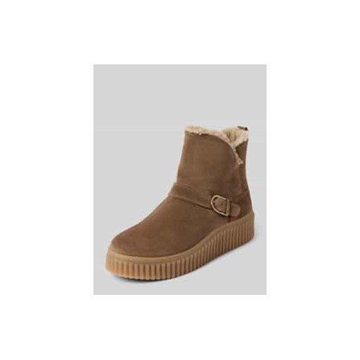 Buty z naturalnego zamszu z wyściółką z futerka i sprzączką ze sklepu Peek&Cloppenburg  w kategorii Śniegowce damskie - zdjęcie 177843948