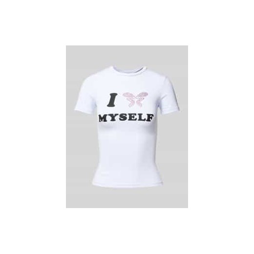 T-shirt z obszyciem kamieniami stras model ‘Love Yourself'’ ze sklepu Peek&Cloppenburg  w kategorii Bluzki damskie - zdjęcie 177844176