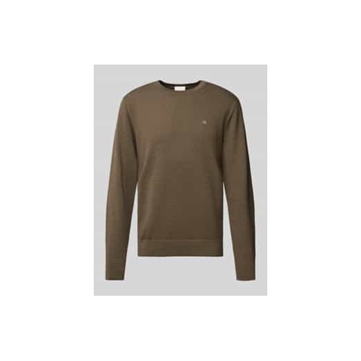 Sweter z dzianiny z wyhaftowanym logo ze sklepu Peek&Cloppenburg  w kategorii Swetry męskie - zdjęcie 177847445