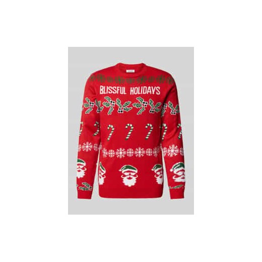Sweter świąteczny z wyhaftowanym motywem i napisem model ‘XMAS’ ze sklepu Peek&Cloppenburg  w kategorii Swetry męskie - zdjęcie 177853089