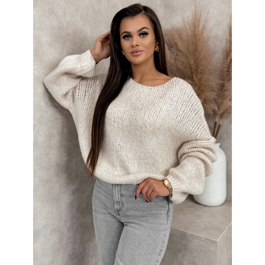 sweter farro beżowy one size ze sklepu UBRA w kategorii Swetry damskie - zdjęcie 177890329