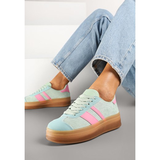 Jasnozielone Płaskie Sneakersy Ozdobione Paskami Norili ze sklepu born2be.pl w kategorii Buty sportowe damskie - zdjęcie 177892286