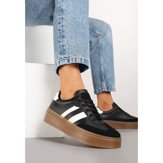 Czarne Sneakersy w Stylu Tenisówek z Geometrycznym Wzorem Avelresil ze sklepu born2be.pl w kategorii Buty sportowe damskie - zdjęcie 177892478