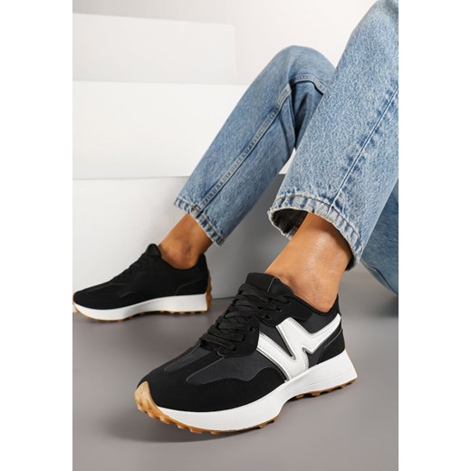 Czarne Płaskie Sneakersy Ozdobione Geometrycznym Wzorem Rividi ze sklepu renee.pl w kategorii Buty sportowe damskie - zdjęcie 177892635