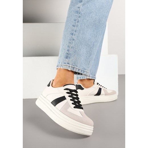 Beżowo-Czarne Sneakersy na Platformie Ozdobione Paskami ze Sznurowaniem Bormi ze sklepu renee.pl w kategorii Buty sportowe damskie - zdjęcie 177892689