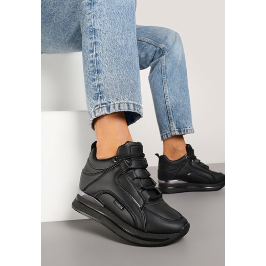 Czarne Sneakersy na Koturnie Ozdobione Metalicznymi Aplikacjami Noresi Renee 36 renee.pl