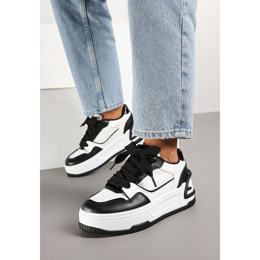 Czarno-Białe Sneakersy na Platformie Ozdobionej Tłoczeniem Deovithra ze sklepu renee.pl w kategorii Buty sportowe damskie - zdjęcie 177892749