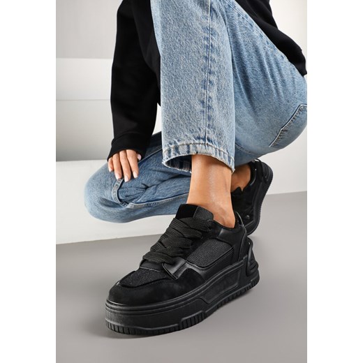 Czarne Sneakersy na Platformie Ozdobionej Tłoczeniem Deovithra ze sklepu renee.pl w kategorii Buty sportowe damskie - zdjęcie 177892755