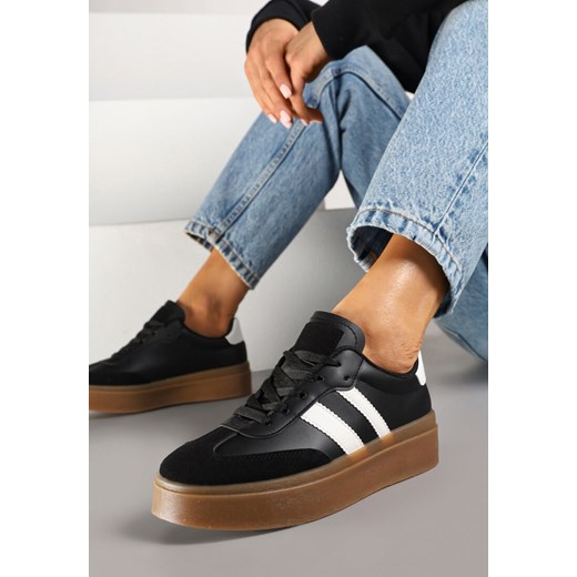 Czarne Sneakersy Tenisówki Ozdobione Paskami Sovresia ze sklepu renee.pl w kategorii Sandały damskie - zdjęcie 177892809