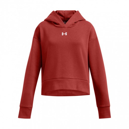 Dziewczęca bluza dresowa nierozpinana z kapturem Under Armour UA Rival Fleece Crop Hoodie - czerwona ze sklepu Sportstylestory.com w kategorii Bluzy damskie - zdjęcie 177893597