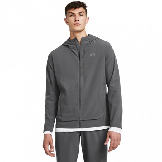 Męska kurtka do biegania Under Armour UA OutRun the STORM Jacket - szara ze sklepu Sportstylestory.com w kategorii Kurtki męskie - zdjęcie 177894909