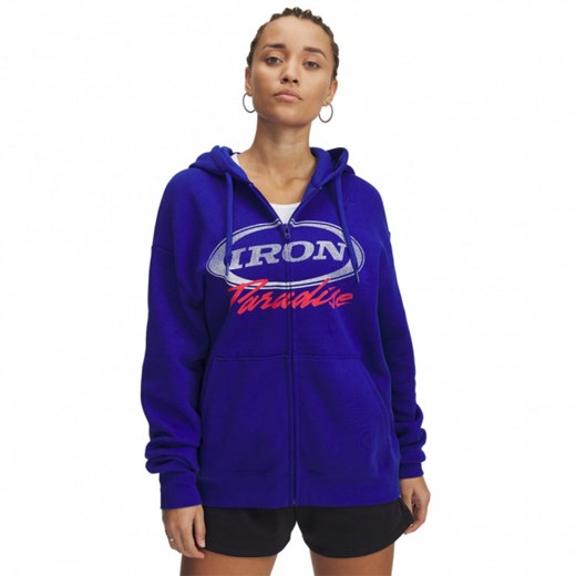 Damska bluza dresowa rozpinana z kapturem Under Armour Project Rock Iron Paradise - niebieska ze sklepu Sportstylestory.com w kategorii Bluzy damskie - zdjęcie 177895506