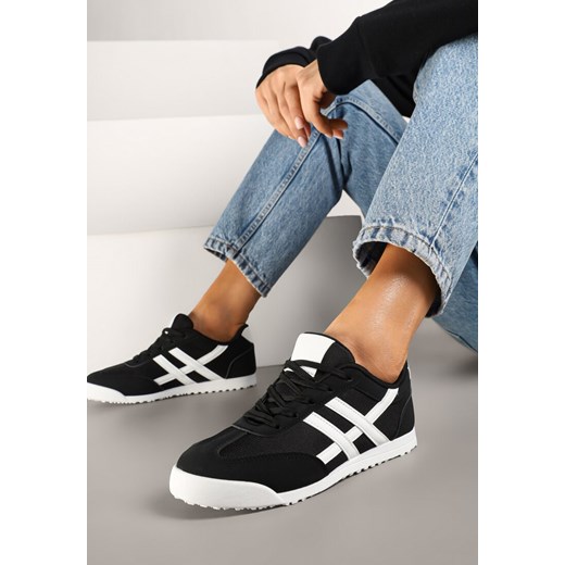 Czarne Sneakersy na Płaskiej Podeszwie z Geometrycznym Wzorem Rivmi ze sklepu renee.pl w kategorii Workery damskie - zdjęcie 177897569
