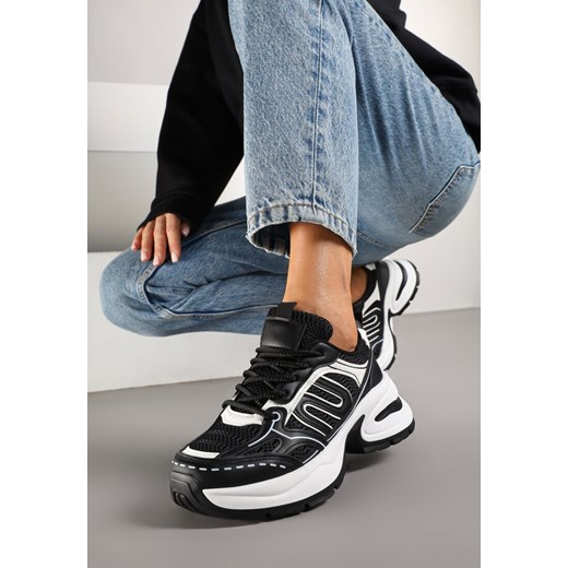 Czarne Sneakersy na Platformie z Tłoczeniem z Geometrycznym Motywem Delothiel ze sklepu renee.pl w kategorii Buty sportowe damskie - zdjęcie 177897617