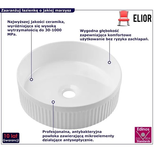 Biała nowoczesna okrągła umywalka na blat - Vetrisa Elior One Size Edinos.pl