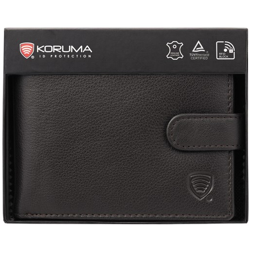 Zapinany portfel męski skórzany na karty zbliżeniowe i monety (ciemny brąz) ze sklepu Koruma ID Protection w kategorii Portfele męskie - zdjęcie 177916388