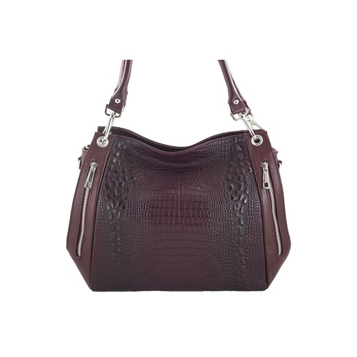 Modna duża torba na ramię skórzana - Bordowa ze sklepu Barberinis w kategorii Torby Shopper bag - zdjęcie 177919475