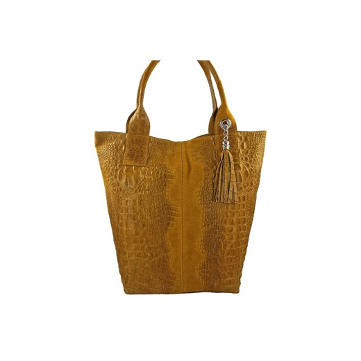 Modny worek skórzany CROCO Barberinis Żółty ciemny ze sklepu Barberinis w kategorii Torby Shopper bag - zdjęcie 177923248