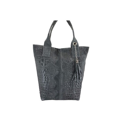 Modny worek skórzany - CROCO - Szary ze sklepu Barberinis w kategorii Torby Shopper bag - zdjęcie 177926648