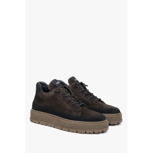 Estro: Ciemnobrązowe wysokie trampki męskie z włoskiego weluru naturalnego i Estro 40 okazja Estro