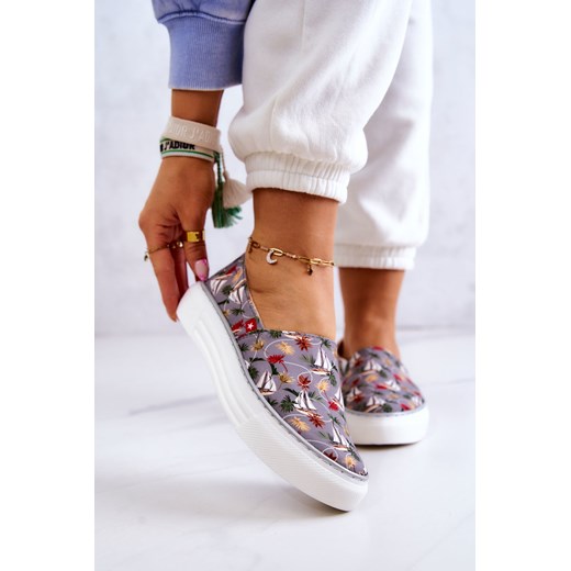 Tenisówki Slip On Memory Foam Platforma Szare Big Star JJ276015 ze sklepu ZAZOO w kategorii Portfele damskie - zdjęcie 177933868