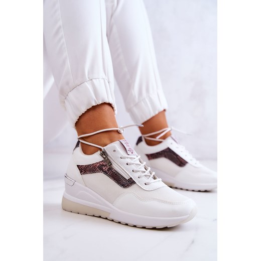 Sneakersy Buty Sportowe Damskie Koturn Białe Cross Jeans JJ2R4028C ze sklepu ZAZOO w kategorii Torby Shopper bag - zdjęcie 177934435