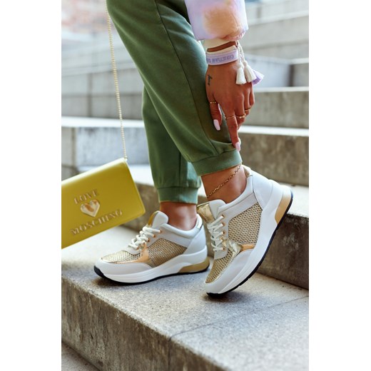 Buty Sportowe Modne Damskie Sneakersy Biało-Złote Danielle ze sklepu ZAZOO w kategorii Czółenka - zdjęcie 177938148