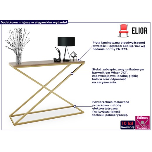 Nowoczesna konsola z metalowym stelażem złoty + dąb lancelot - Ergik 3X Elior One Size okazja Edinos.pl