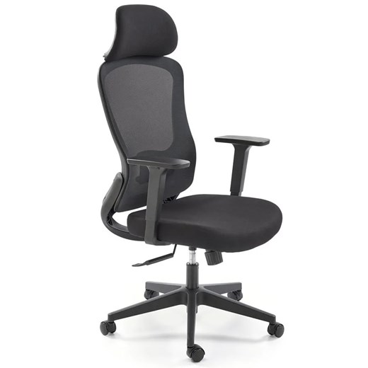 Czarny ergonomiczny obrotowy fotel z funkcją multiblock i z zagłówkiem - Montres ze sklepu Edinos.pl w kategorii Krzesła biurowe - zdjęcie 177939458