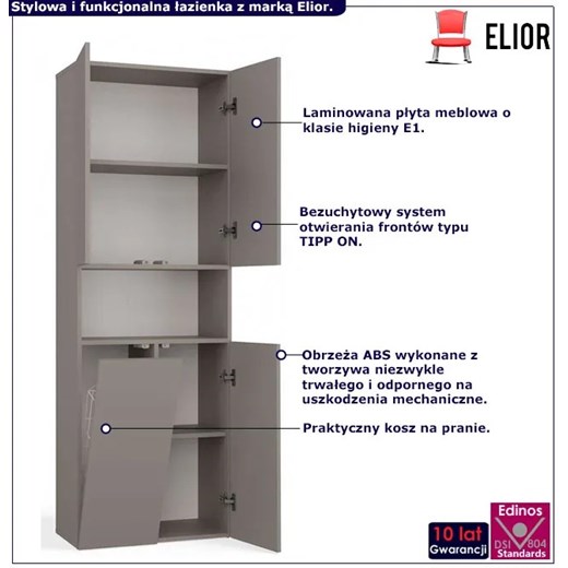 Szara minimalistyczna szafka łazienkowa koszem glina - Zassio 4X Elior One Size Edinos.pl