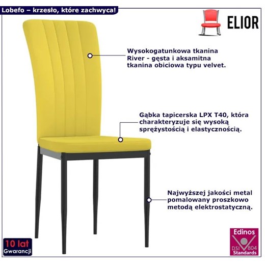 Nowoczesne żółte krzesła welurowe 2 sztuki - Lobefo Elior One Size Edinos.pl