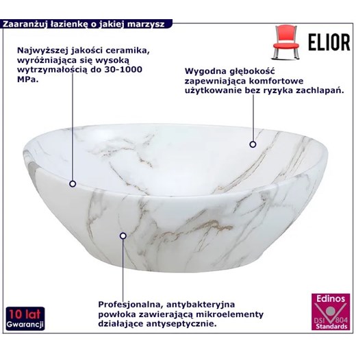 Biała okrągła umywalka ceramiczna z motywem marmuru - Zezi Elior One Size Edinos.pl