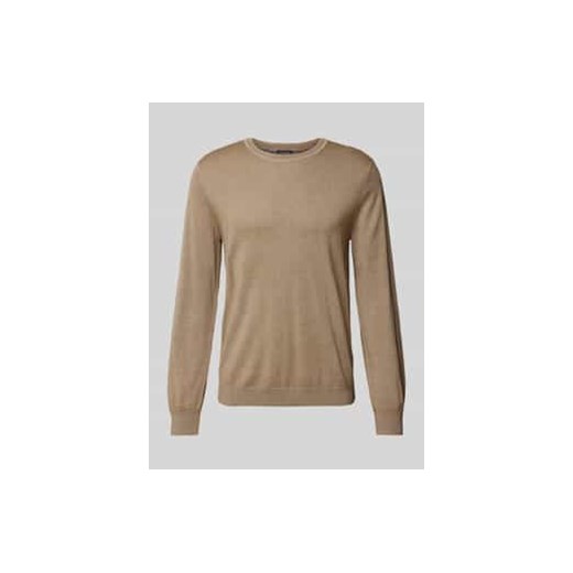 Sweter z dzianiny o kroju slim fit z żywej wełny z okrągłym dekoltem ze sklepu Peek&Cloppenburg  w kategorii Swetry męskie - zdjęcie 177953478