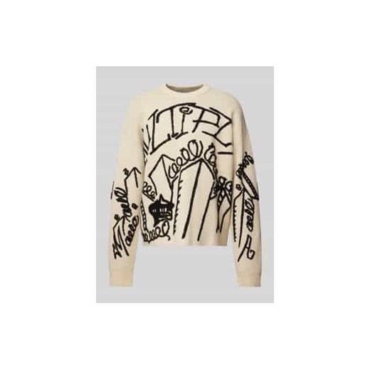 Sweter z dzianiny z nadrukami z napisem ze sklepu Peek&Cloppenburg  w kategorii Swetry męskie - zdjęcie 177957498
