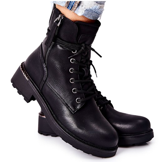 Wysokie Botki Workery Z Suwakami Czarne Maisa ze sklepu ButyModne.pl w kategorii Workery damskie - zdjęcie 177967476